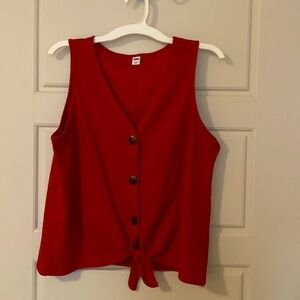 Sleeveless Button Front Top With Tie